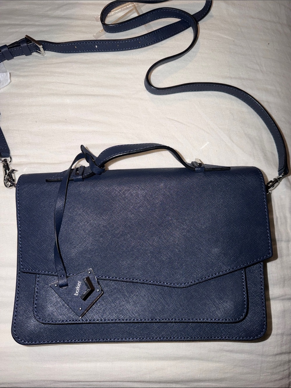 Botkier Navy Textured Crossbody Satchel with Top Handle